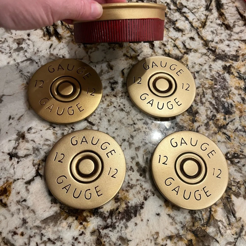 Drink Coaster Set - gold with 12 gauge text.